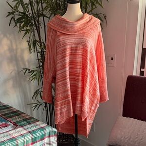 Woman Within Striped Coral Poncho Sweater